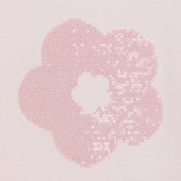 تيشيرت وردي بأكمام قصيرة بنقش ترتر بألوان الباستيل للفتيات